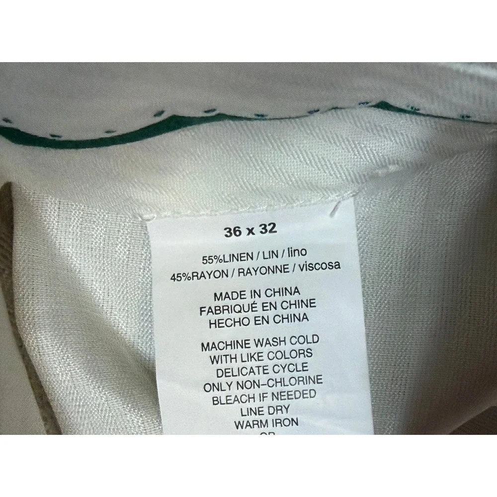 Cubavera Men's Linen Blend Flat Front Herringbone Pants Beige Sz 36x32 NWT